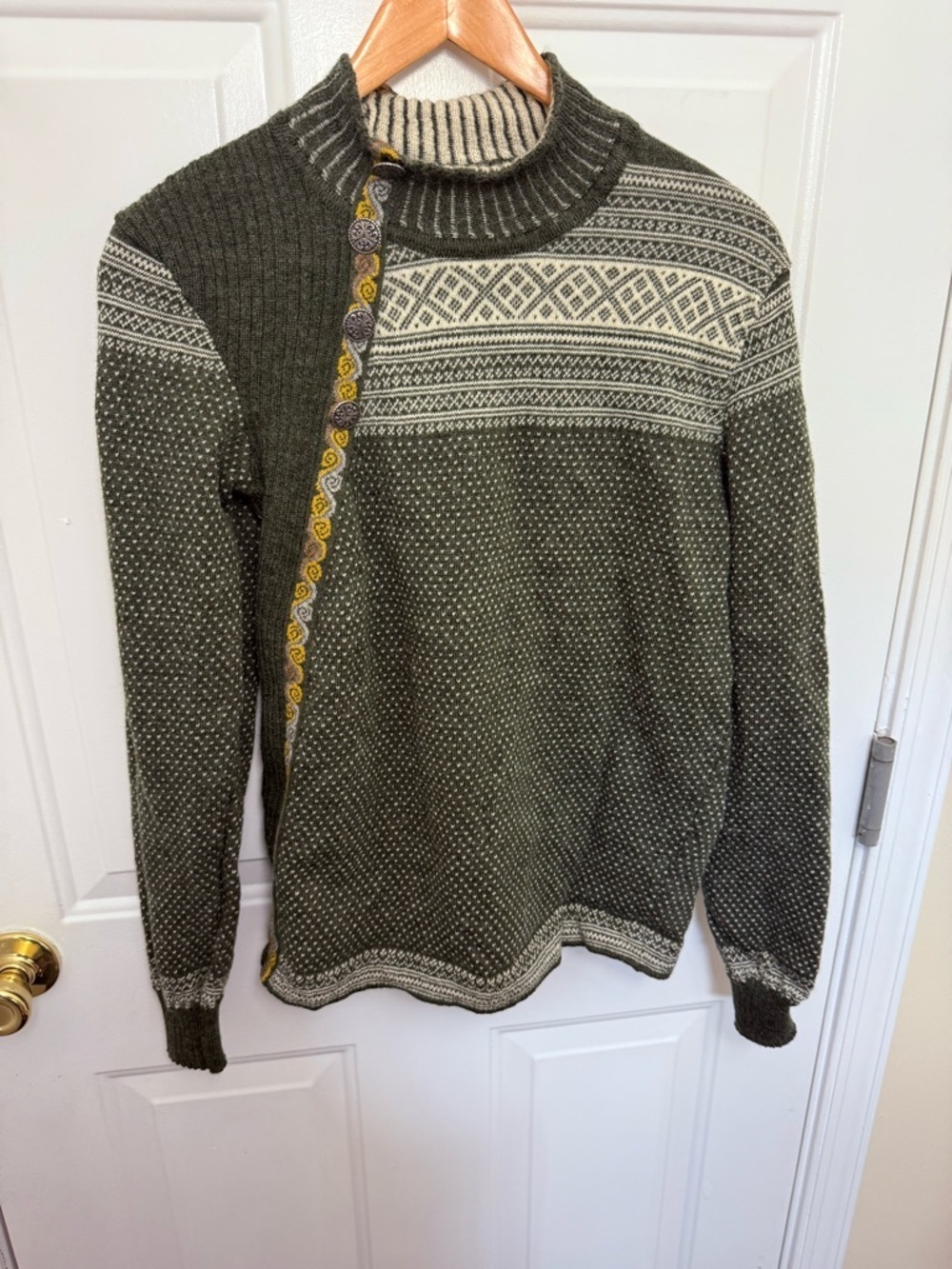 Men’s Dale Of Norway Green Turtleneck Sweater Small Winter Fair Isle Wool